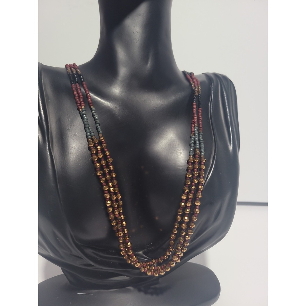 Southwestern Multi Strand Beaded Necklace Bronze Red Blue Black Tribal Style